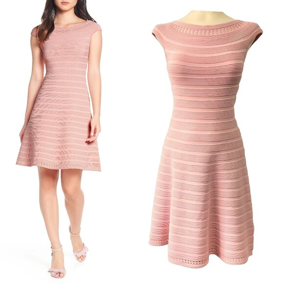 NEW Eliza J Off The Shoulder Fit and Flare Sweater Dress in Pink, Size M - Picture 1 of 16